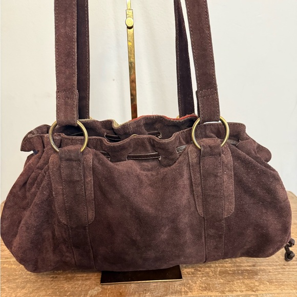 70's Retro Red Bohemian Style Suede Patchwork Leather Satchel Hobo Shoulder Bag - Picture 9 of 9